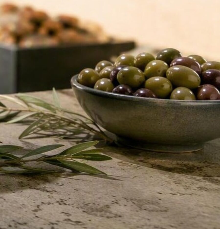 Bowl of hand-picked Kalamata table olives